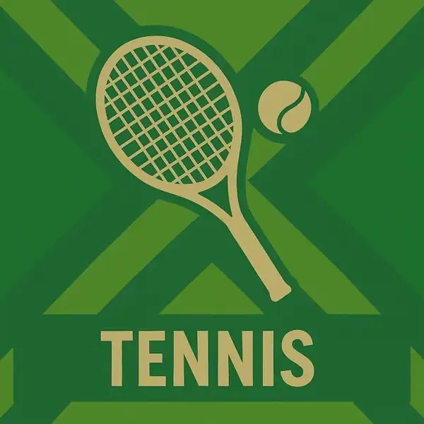 Logo van een tennisracket en bal in silhouet op de Achterhoekse vlag, met de tekst “TENNIS” onderin in een donkergroene balk.