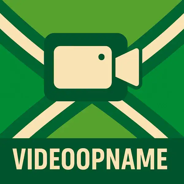 Logo van een videocamera in silhouet op de Achterhoekse vlag, met de tekst “VIDEOOPNAME” onderin in een donkergroene balk.