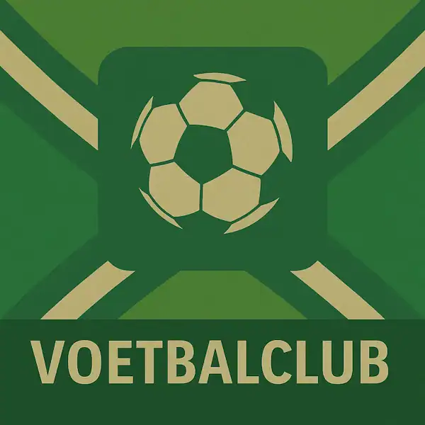 Logo van een voetbal in silhouet op de Achterhoekse vlag, met de tekst “VOETBALCLUB” onderin in een donkergroene balk.