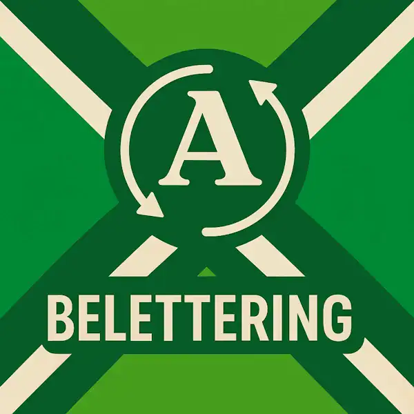 Logo voor belettering: een grote witte letter A met cirkelvormige pijlen eromheen, geplaatst op de correcte Achterhoekse vlag met lichtgroene en donkergroene diagonale banen en roomwitte kruisen, met daaronder de tekst BELETTERING in hoofdletters.