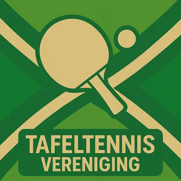 Logo van een tafeltennisbat en bal in silhouet op de Achterhoekse vlag, met de tekst “TAFELTENNIS VERENIGING” onderin in een donkergroene balk.