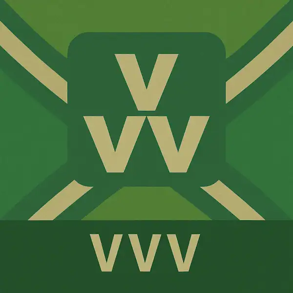 Logo met drie gestapelde “V”’s in silhouet op de Achterhoekse vlag, met de tekst “VVV” onderin in een donkergroene balk.